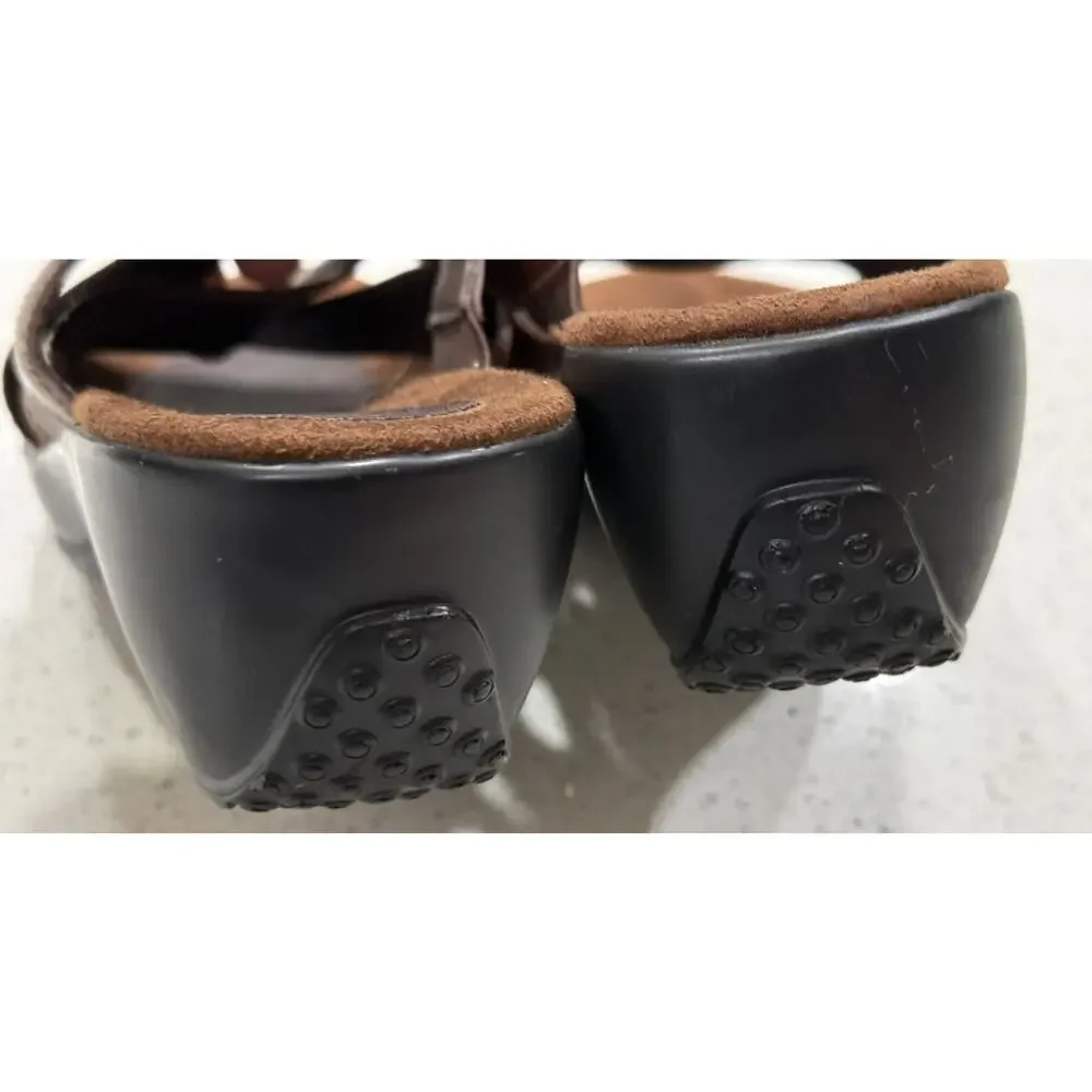 Eastland Poppy Slide Sandals Women's Size 9M Brown Leather Upper Wedge Strappy - Picture 7 of 12